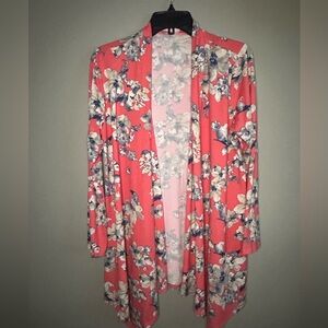 Frumos Kimono Coral Floral Lightweight Boho Cardigan  Super Soft made in USA 2X